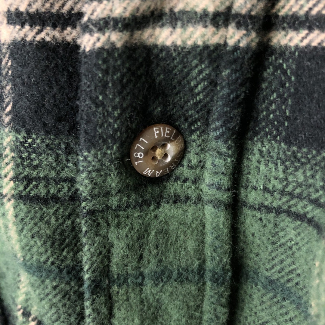 90'S FIELD and STREAM Long-Sleeve Heavy Flannel Check Shirt, Men's Size XL (Equivalent), Vintage cotton Green type dark green Vintage Second Hand