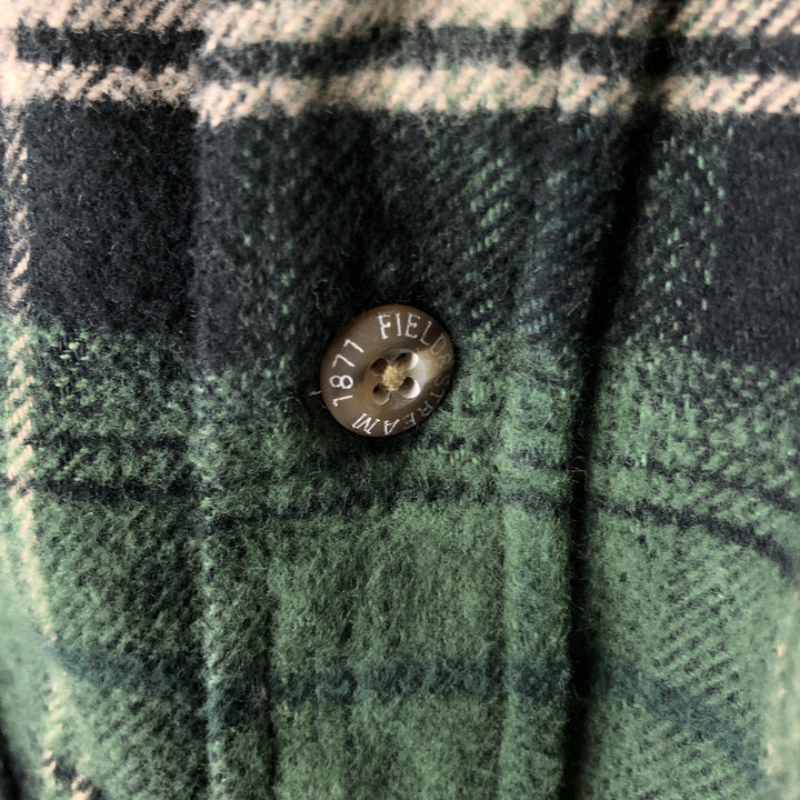 90'S FIELD and STREAM Long-Sleeve Heavy Flannel Check Shirt, Men's Size XL (Equivalent), Vintage cotton Green type dark green Vintage Second Hand