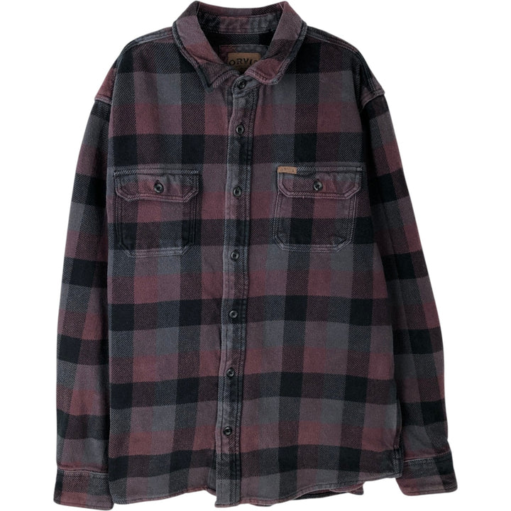 ORVIS Long Sleeve Heavy Flannel Check Shirt, Men's Size L cotton purple type Vintage Second Hand