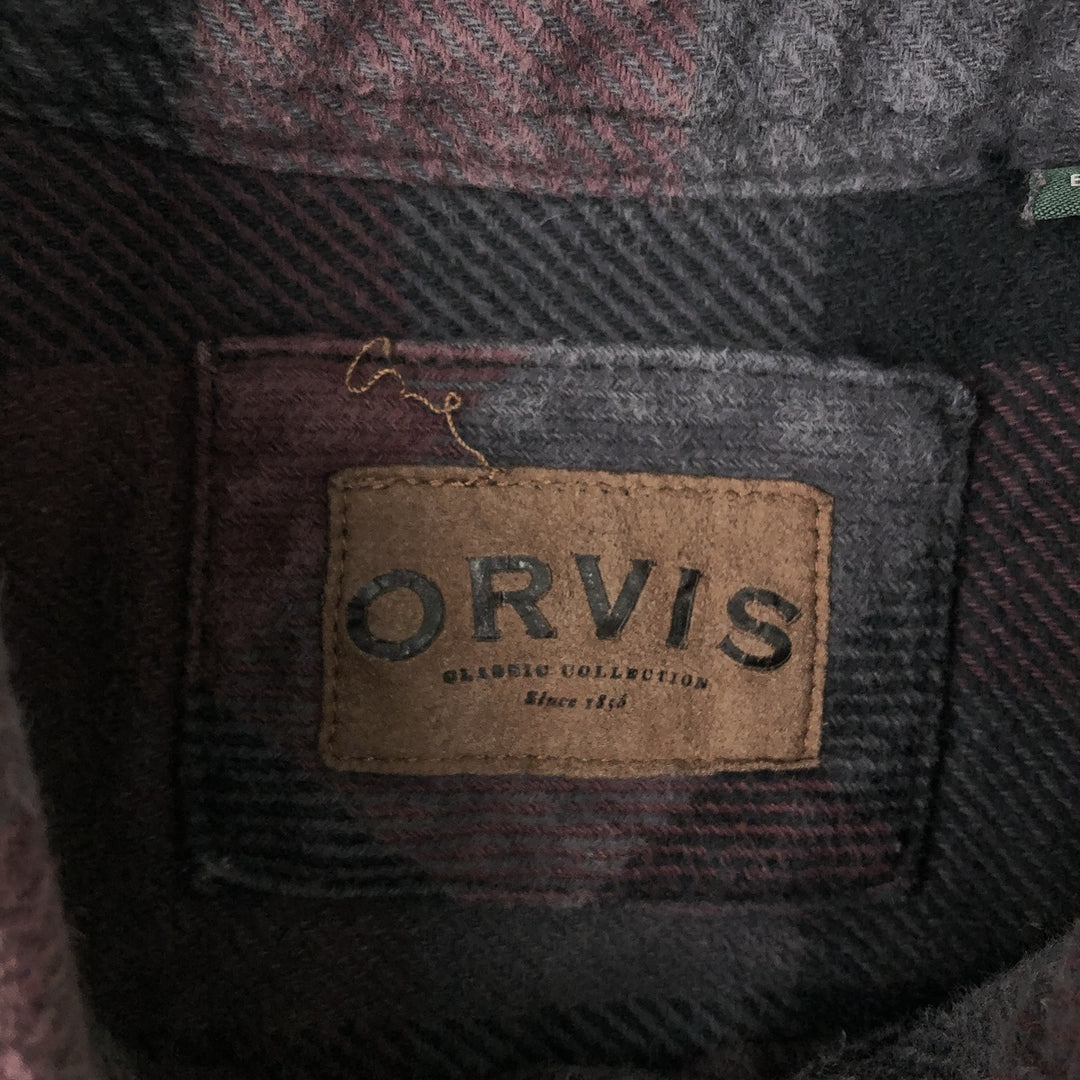 ORVIS Long Sleeve Heavy Flannel Check Shirt, Men's Size L cotton purple type Vintage Second Hand