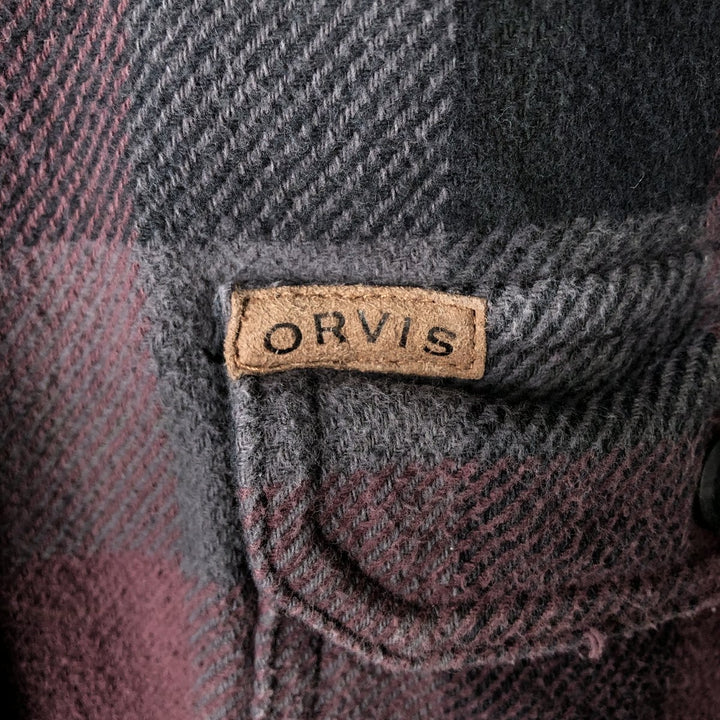 ORVIS Long Sleeve Heavy Flannel Check Shirt, Men's Size L cotton purple type Vintage Second Hand