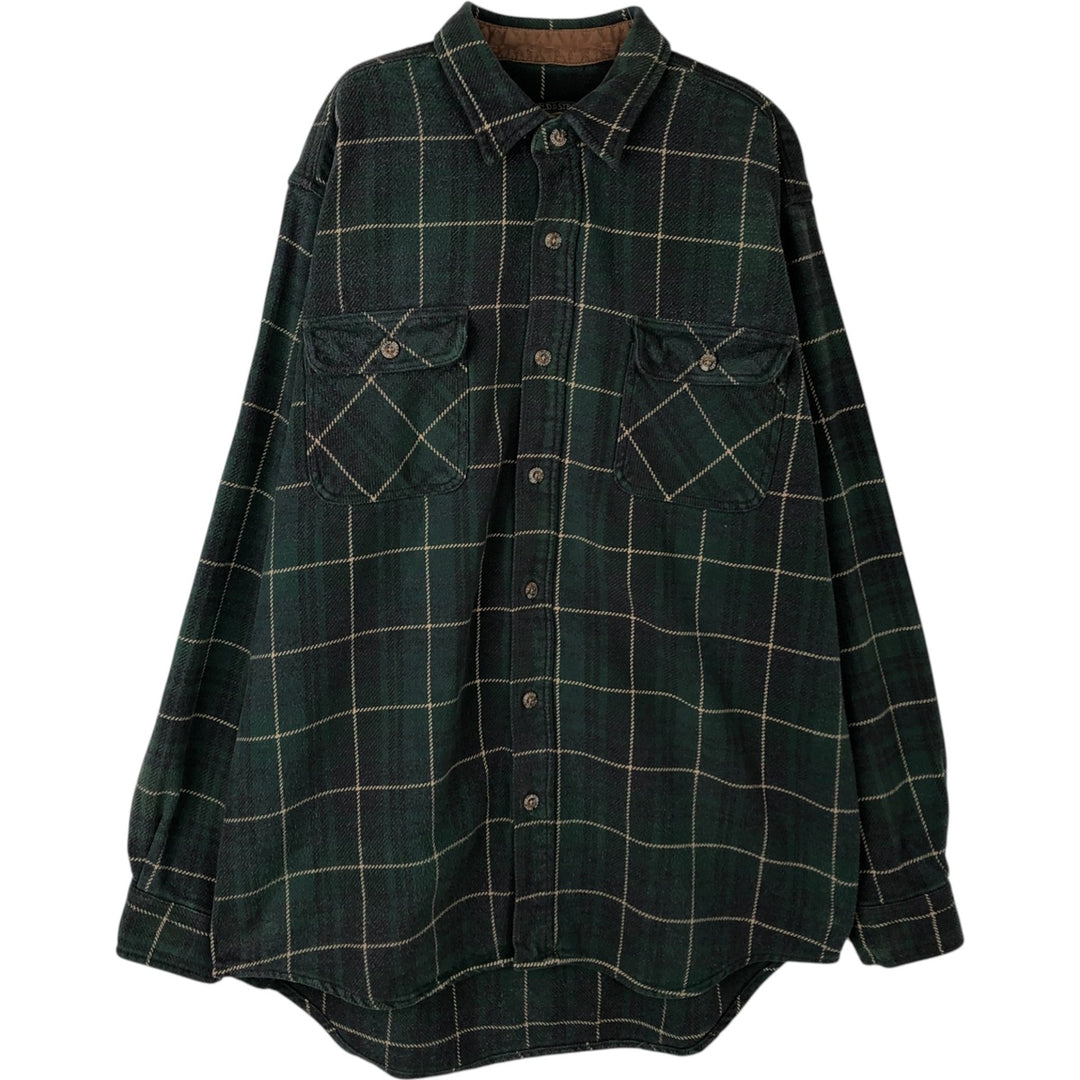 FIELD AND STREAM Long Sleeve Heavy Flannel Check Shirt, Men's XL cotton Green type dark green Vintage Second Hand