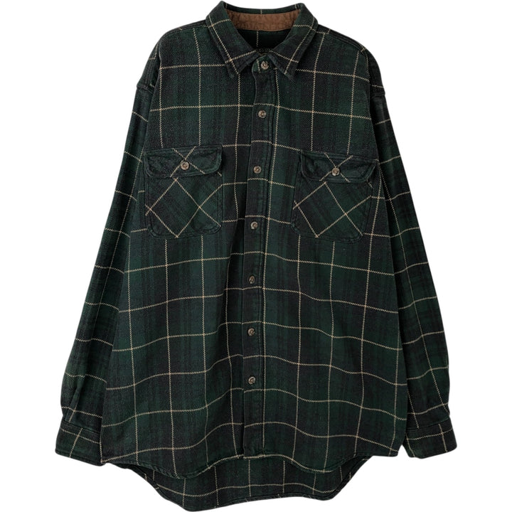 FIELD AND STREAM Long Sleeve Heavy Flannel Check Shirt, Men's XL cotton Green type dark green Vintage Second Hand