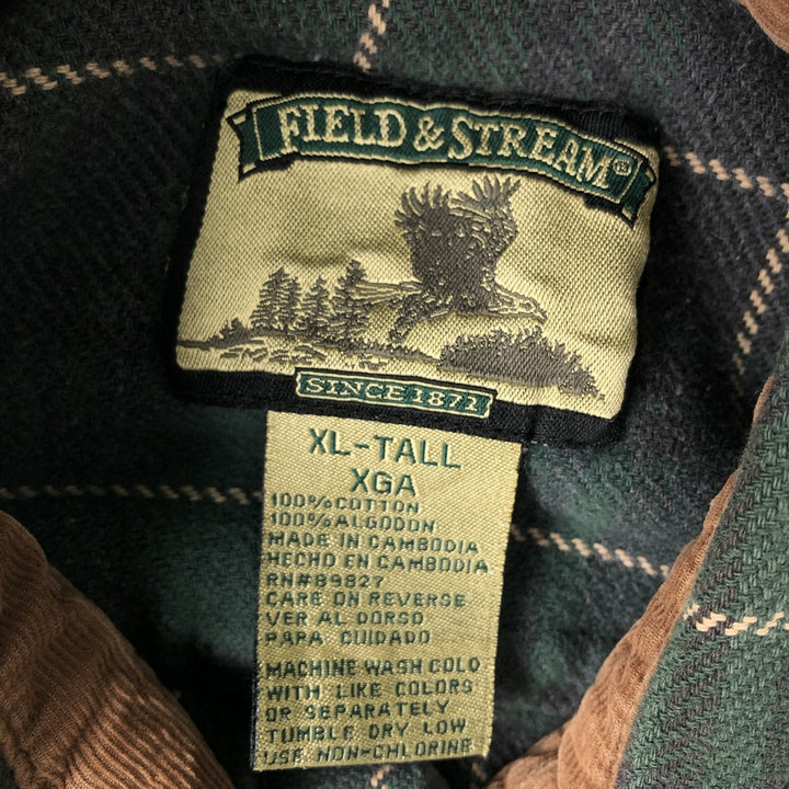 FIELD AND STREAM Long Sleeve Heavy Flannel Check Shirt, Men's XL cotton Green type dark green Vintage Second Hand