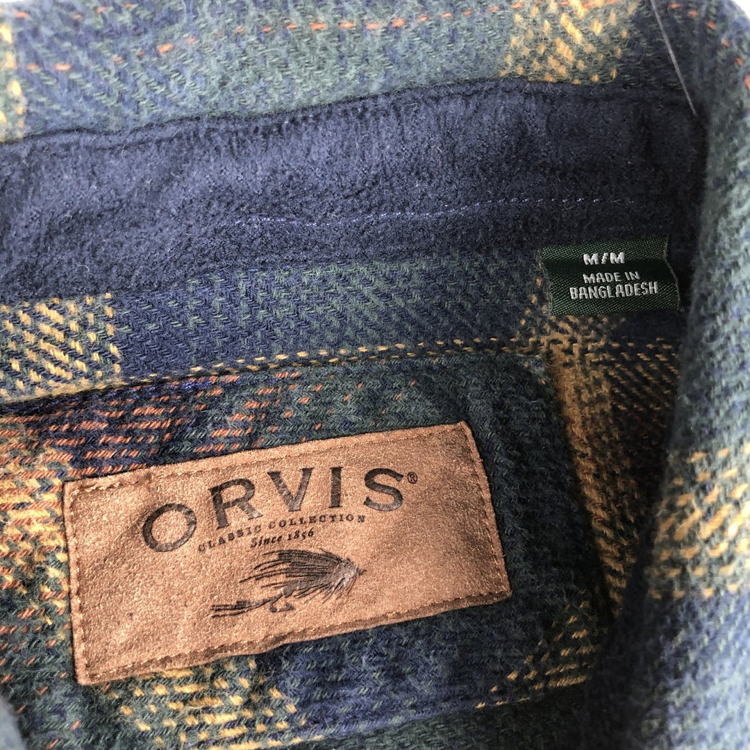 ORVIS Ombre Check Long Sleeve Flannel Check Shirt, Men's M Size cotton navy blue type Vintage Second Hand