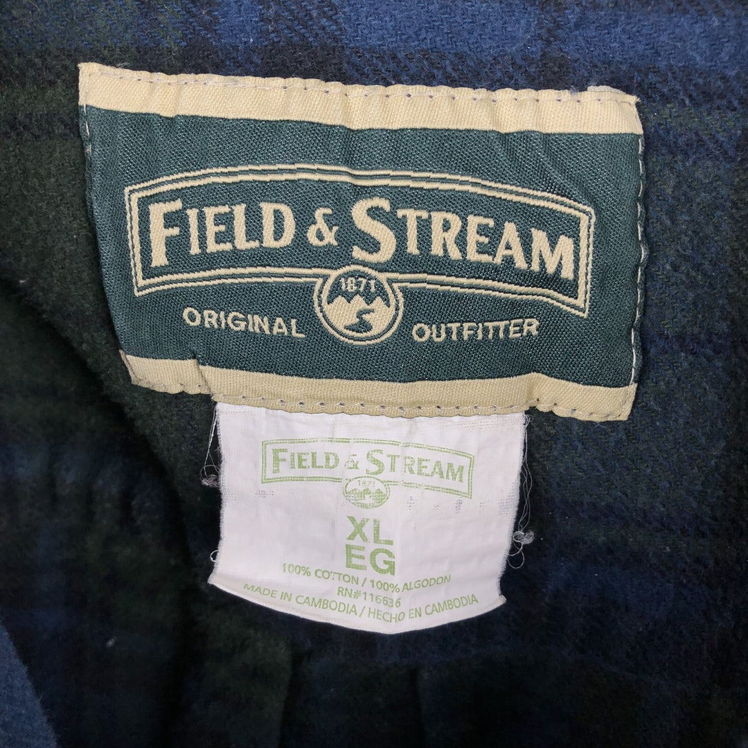 Field and Stream Long Sleeve Flannel Check Shirt, Men's XL cotton navy blue type Vintage Second Hand