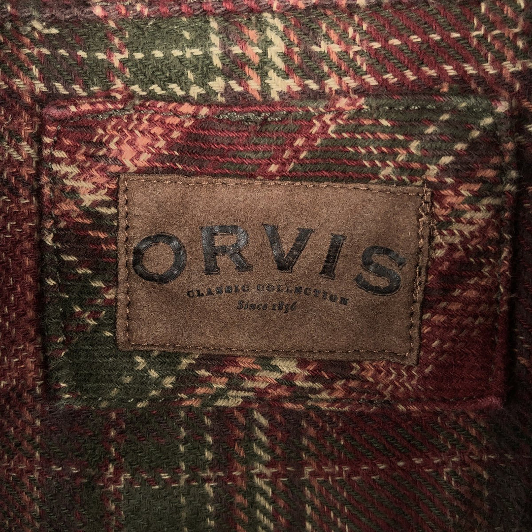 ORVIS Long Sleeve Flannel Check Shirt, Men's Size M cotton red type reddish brown Vintage Second Hand