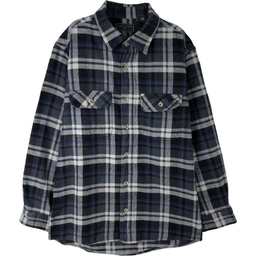 FIELD and STREAM Long Sleeve Heavy Flannel Check Shirt, Men's Size M cotton navy blue type Vintage Second Hand