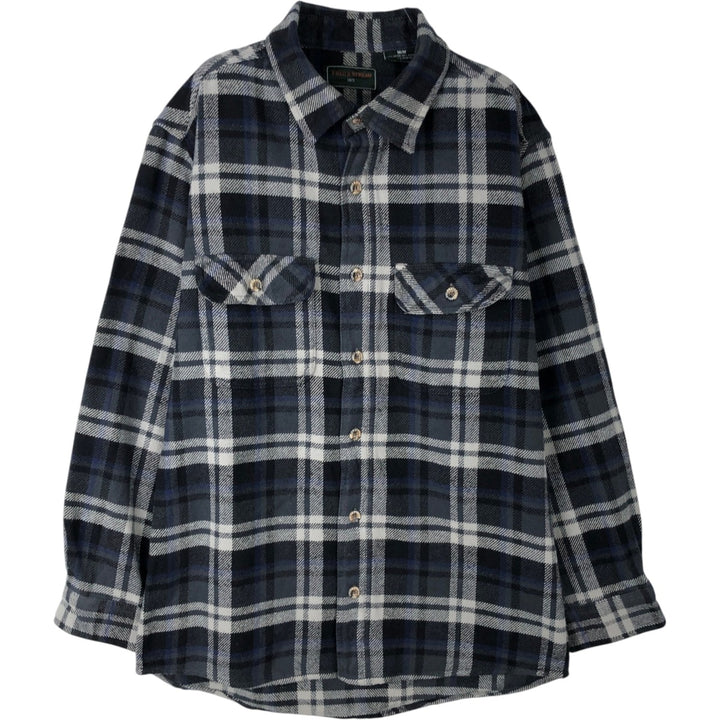 FIELD and STREAM Long Sleeve Heavy Flannel Check Shirt, Men's Size M cotton navy blue type Vintage Second Hand