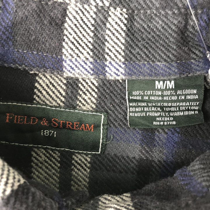 FIELD and STREAM Long Sleeve Heavy Flannel Check Shirt, Men's Size M cotton navy blue type Vintage Second Hand