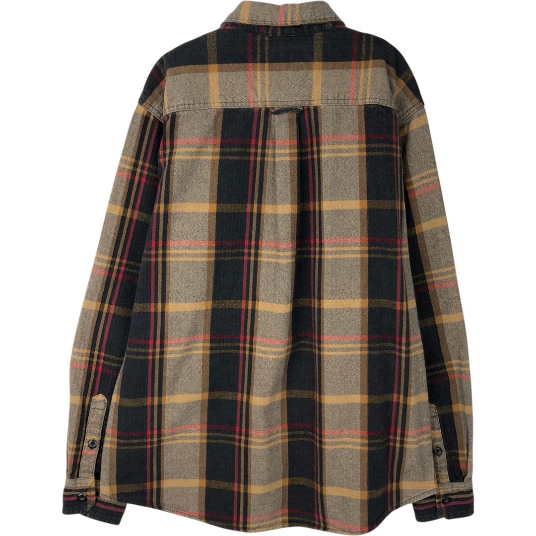 ORVIS Long Sleeve Heavy Flannel Check Shirt, Men's Size L cotton Khaki type brown Vintage Second Hand