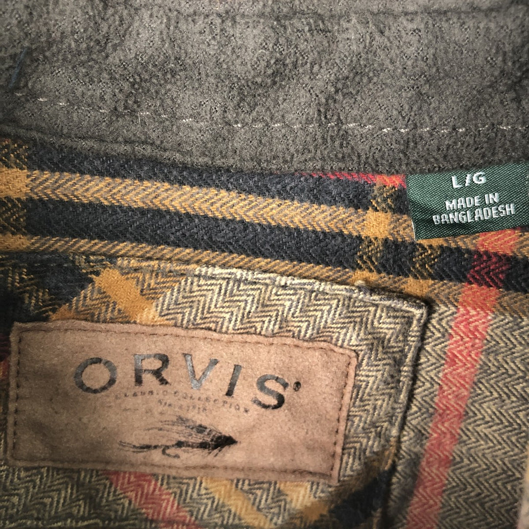 ORVIS Long Sleeve Heavy Flannel Check Shirt, Men's Size L cotton Khaki type brown Vintage Second Hand