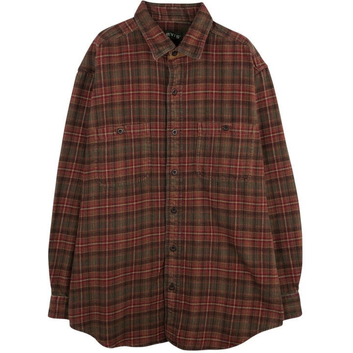 2000'S Orvis long-sleeved flannel check shirt, men's size L cotton red type reddish brown Vintage Second Hand