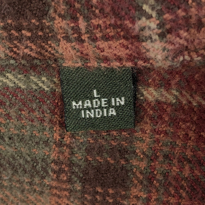 2000'S Orvis long-sleeved flannel check shirt, men's size L cotton red type reddish brown Vintage Second Hand