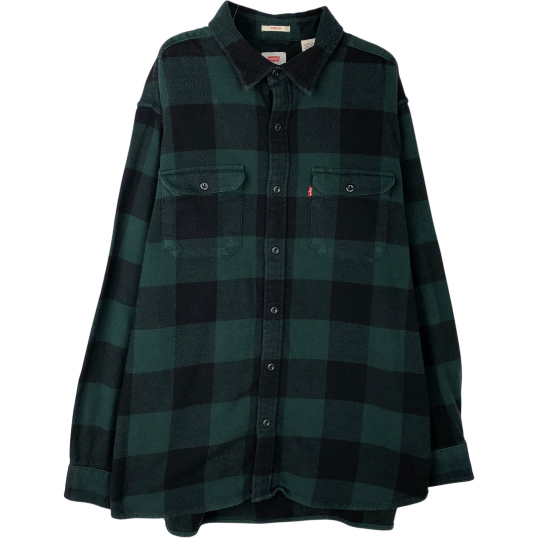 Levi's Buffalo Check Long-Sleeve Flannel Check Shirt, Men's Size L (approx.) cotton Green type dark green Vintage Second Hand