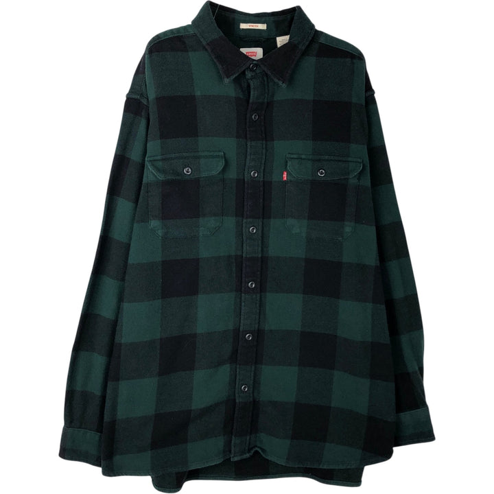 Levi's Buffalo Check Long-Sleeve Flannel Check Shirt, Men's Size L (approx.) cotton Green type dark green Vintage Second Hand