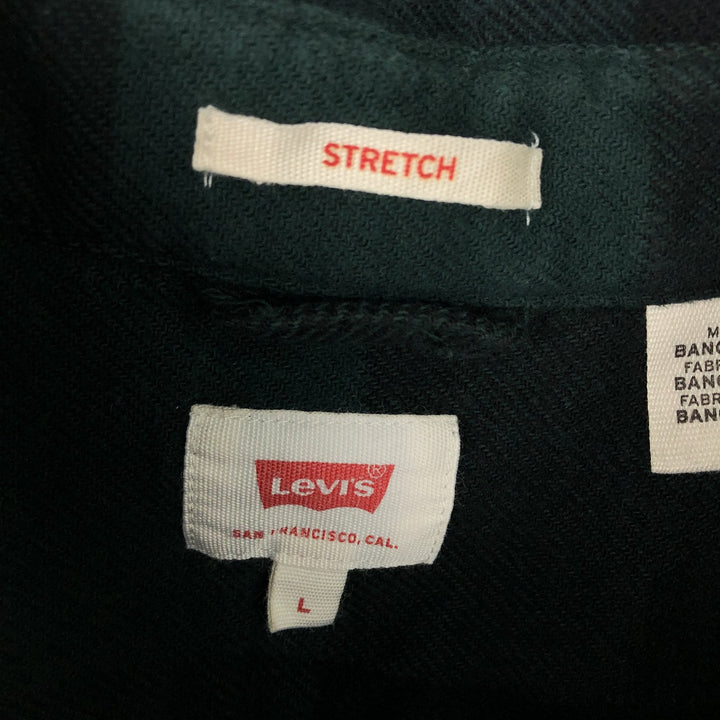 Levi's Buffalo Check Long-Sleeve Flannel Check Shirt, Men's Size L (approx.) cotton Green type dark green Vintage Second Hand