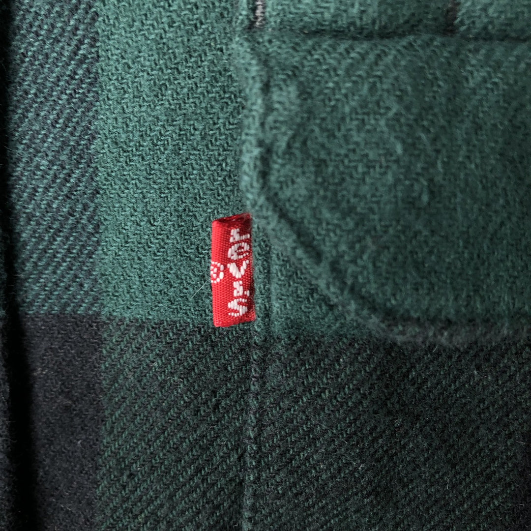 Levi's Buffalo Check Long-Sleeve Flannel Check Shirt, Men's Size L (approx.) cotton Green type dark green Vintage Second Hand