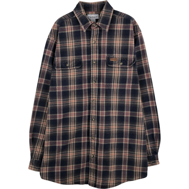 2000'S Carhartt long-sleeved flannel check shirt, men's size L cotton navy blue type Vintage Second Hand
