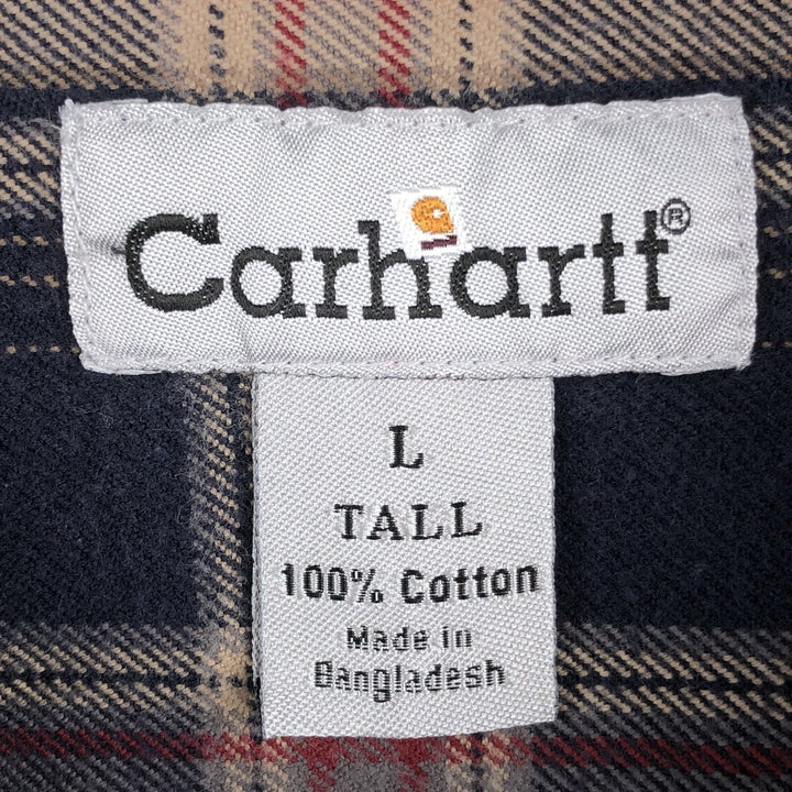 2000'S Carhartt long-sleeved flannel check shirt, men's size L cotton navy blue type Vintage Second Hand