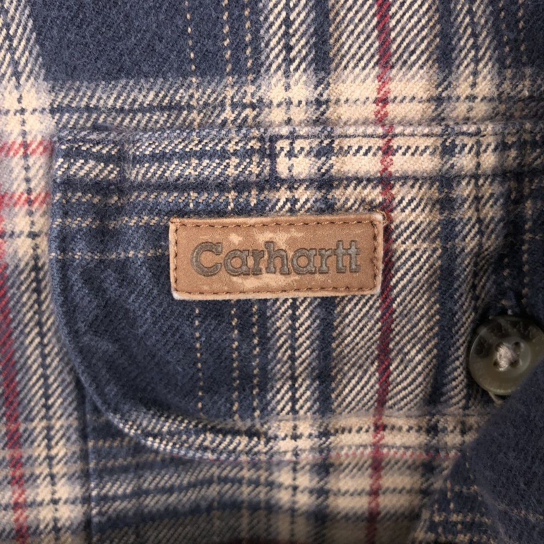 2000'S Carhartt long-sleeved flannel check shirt, men's size L cotton navy blue type Vintage Second Hand