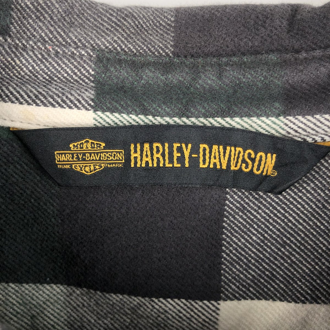 Harley-Davidson Hidden Button-Down Long Sleeve Flannel Check Shirt, Men's Size XL cotton black type Vintage Second Hand