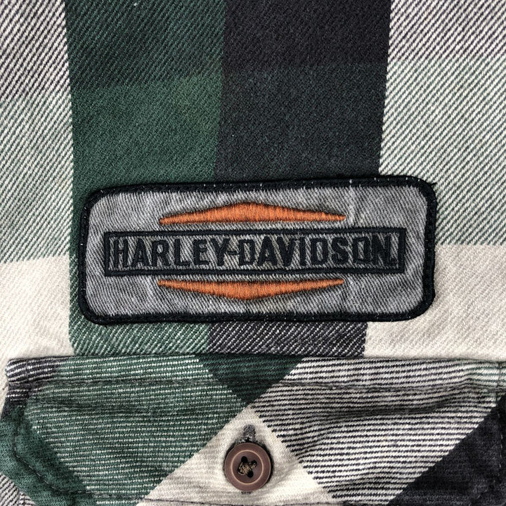 Harley-Davidson Hidden Button-Down Long Sleeve Flannel Check Shirt, Men's Size XL cotton black type Vintage Second Hand