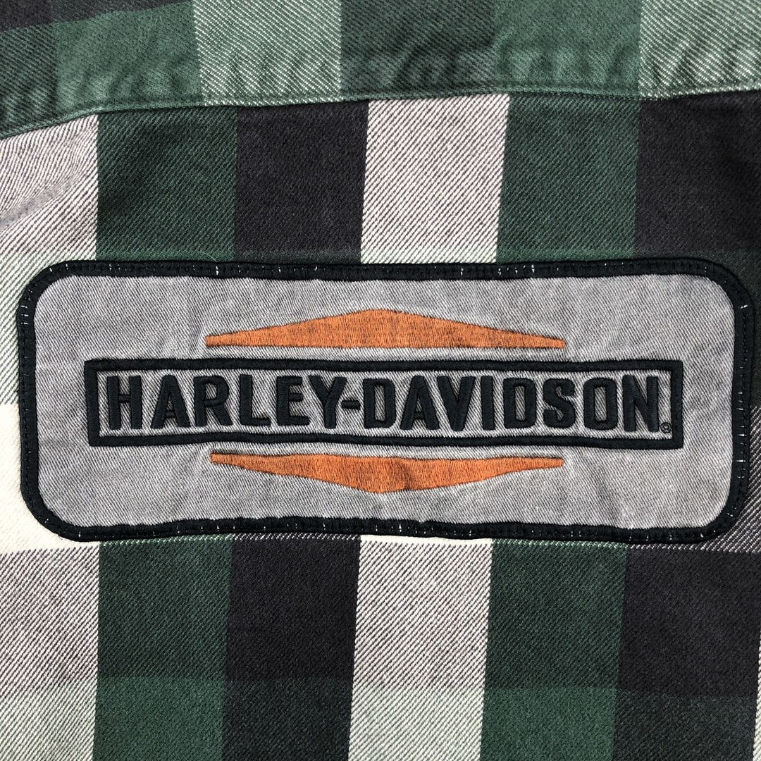 Harley-Davidson Hidden Button-Down Long Sleeve Flannel Check Shirt, Men's Size XL cotton black type Vintage Second Hand