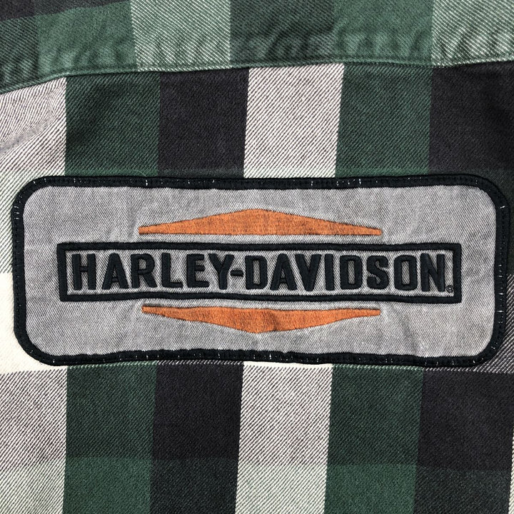 Harley-Davidson Hidden Button-Down Long Sleeve Flannel Check Shirt, Men's Size XL cotton black type Vintage Second Hand