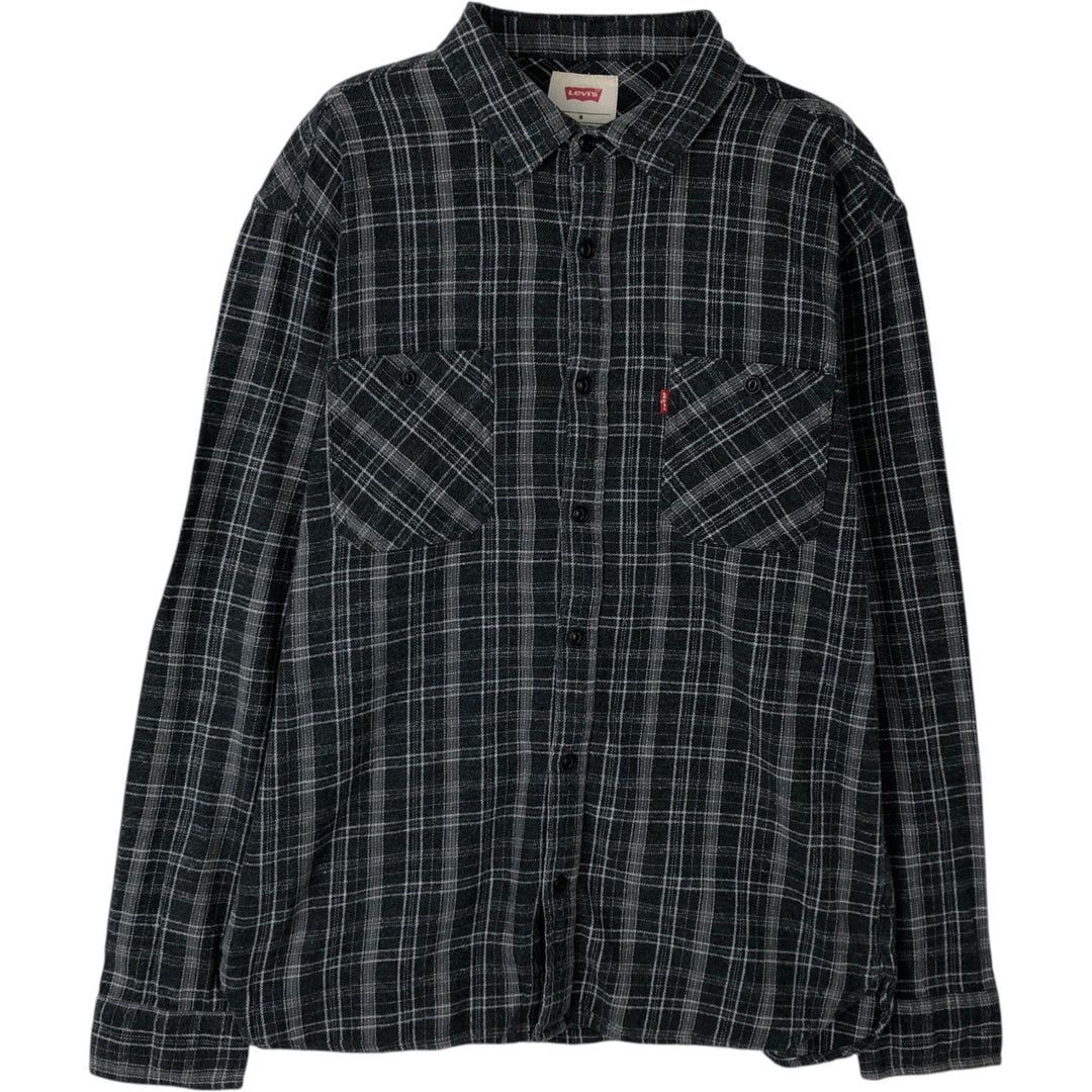 Levi's long-sleeved flannel check shirt, size M, men's cotton gray type Vintage Second Hand