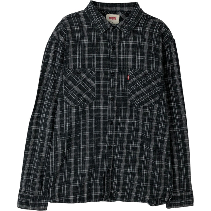 Levi's long-sleeved flannel check shirt, size M, men's cotton gray type Vintage Second Hand