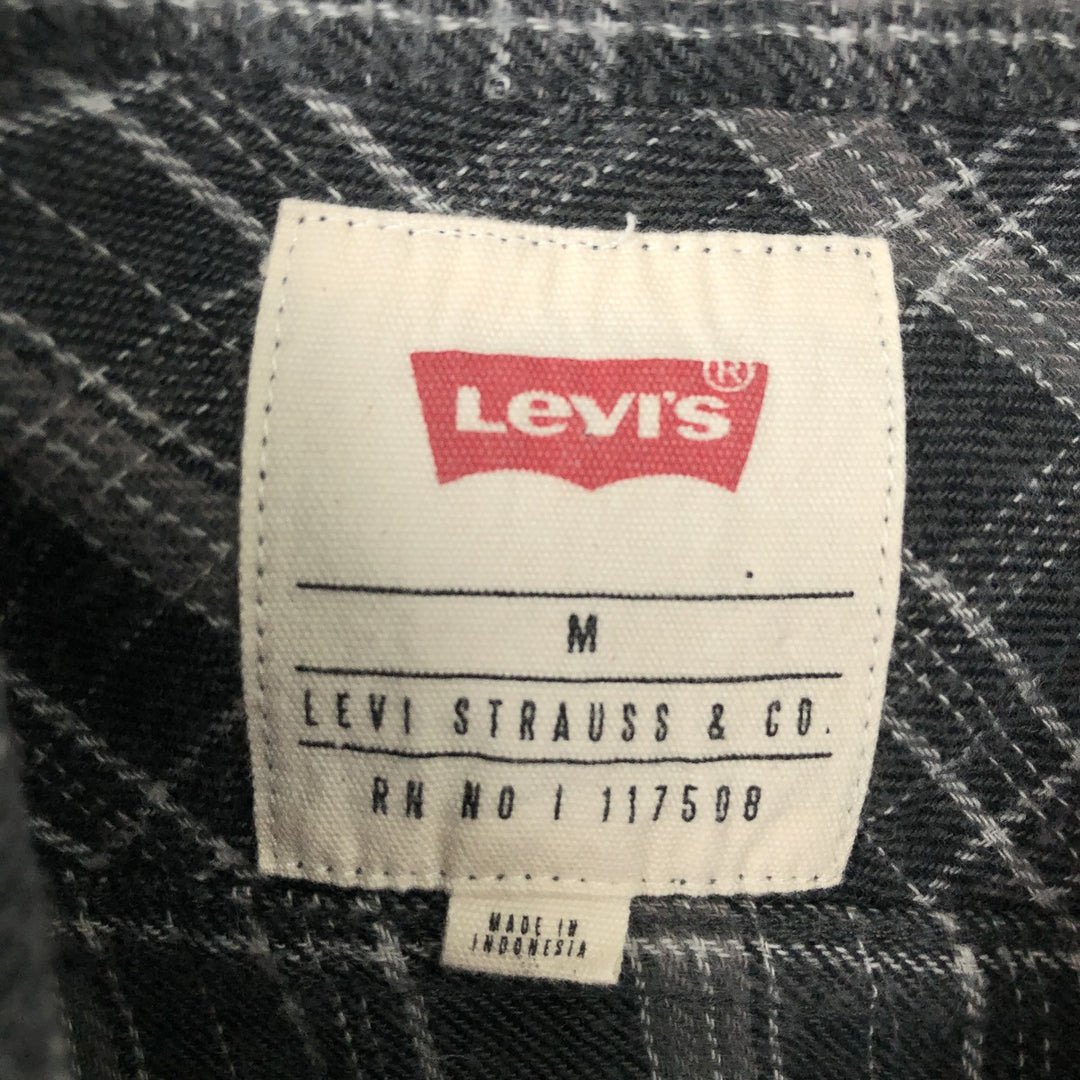 Levi's long-sleeved flannel check shirt, size M, men's cotton gray type Vintage Second Hand