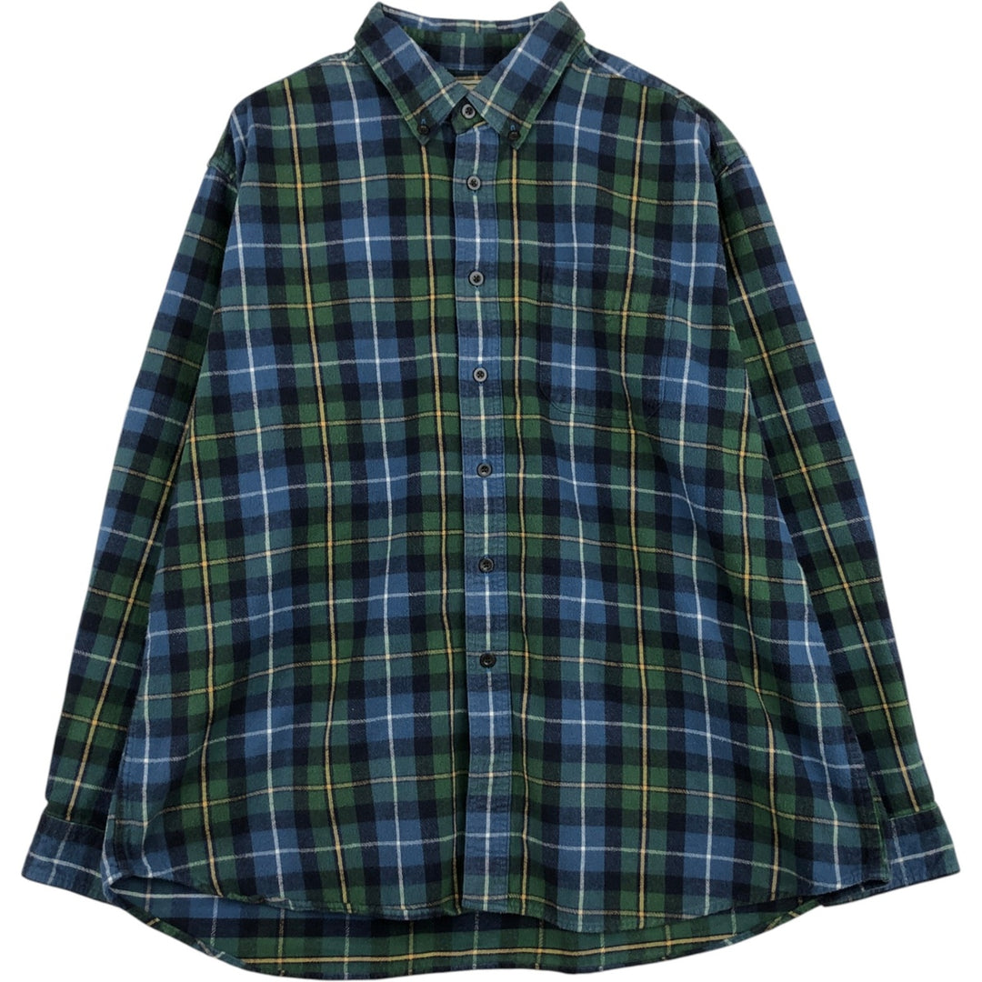 LLBean Long Sleeve Button-Down Light Flannel Check Shirt, Men's Size XL cotton blue type Vintage Second Hand