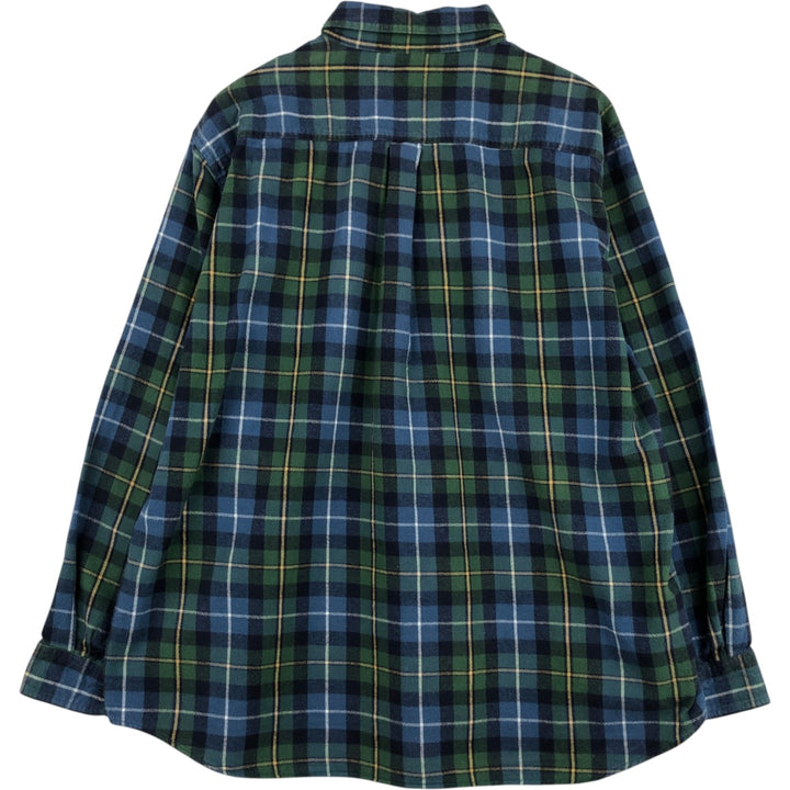 LLBean Long Sleeve Button-Down Light Flannel Check Shirt, Men's Size XL cotton blue type Vintage Second Hand