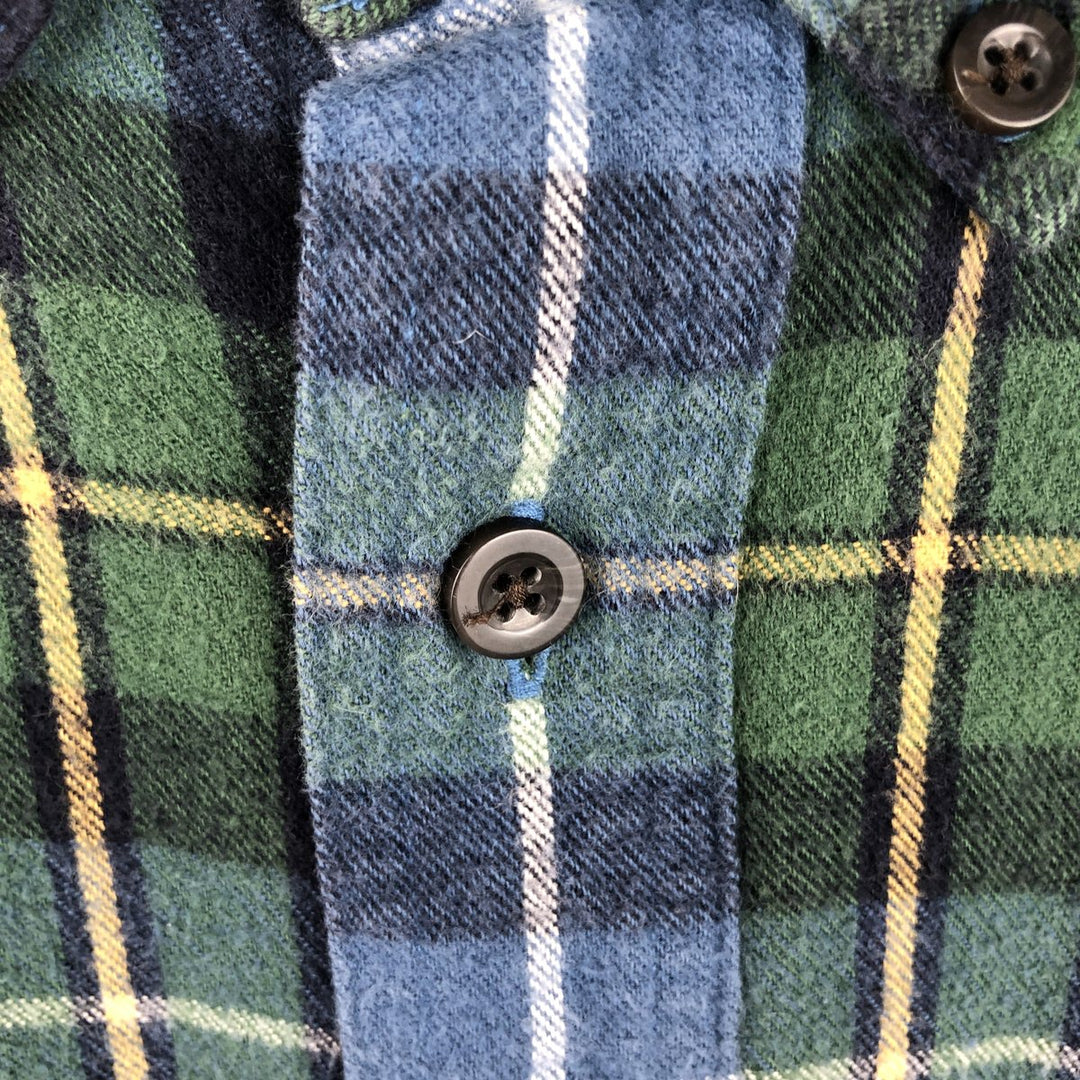 LLBean Long Sleeve Button-Down Light Flannel Check Shirt, Men's Size XL cotton blue type Vintage Second Hand