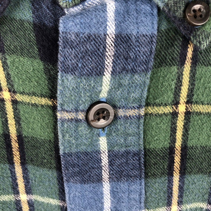 LLBean Long Sleeve Button-Down Light Flannel Check Shirt, Men's Size XL cotton blue type Vintage Second Hand