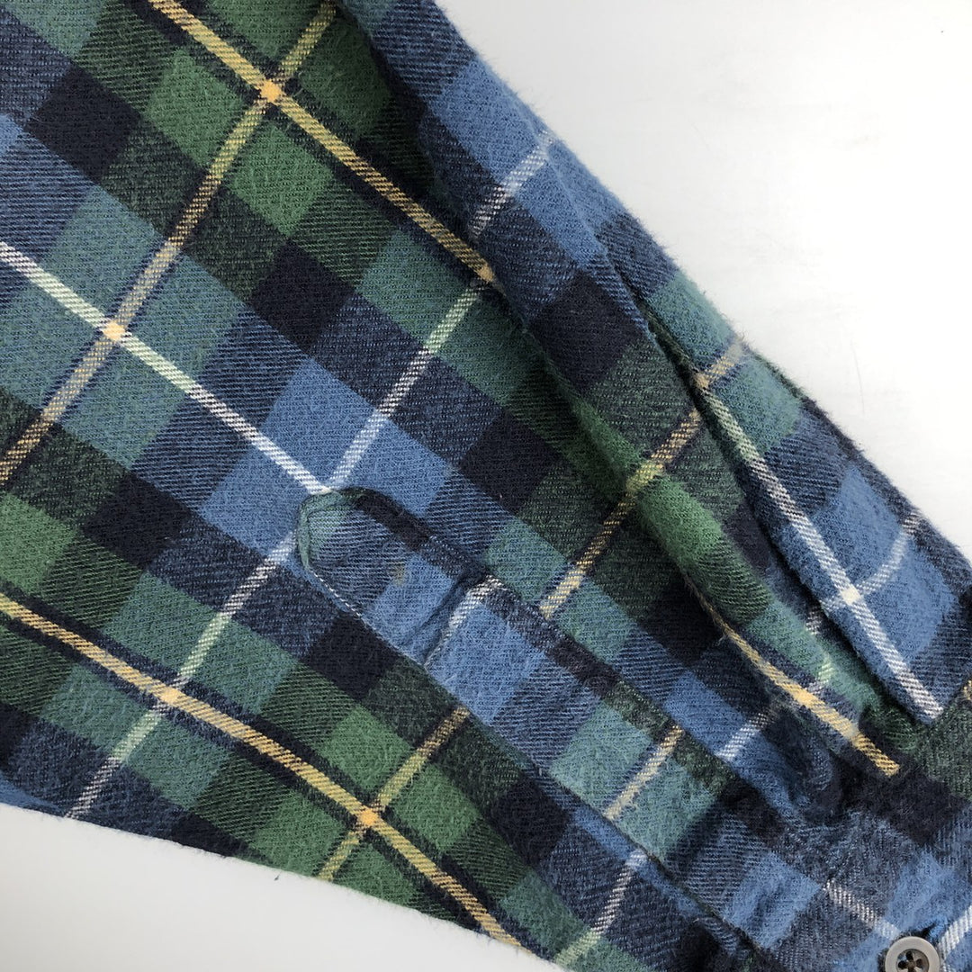 LLBean Long Sleeve Button-Down Light Flannel Check Shirt, Men's Size XL cotton blue type Vintage Second Hand