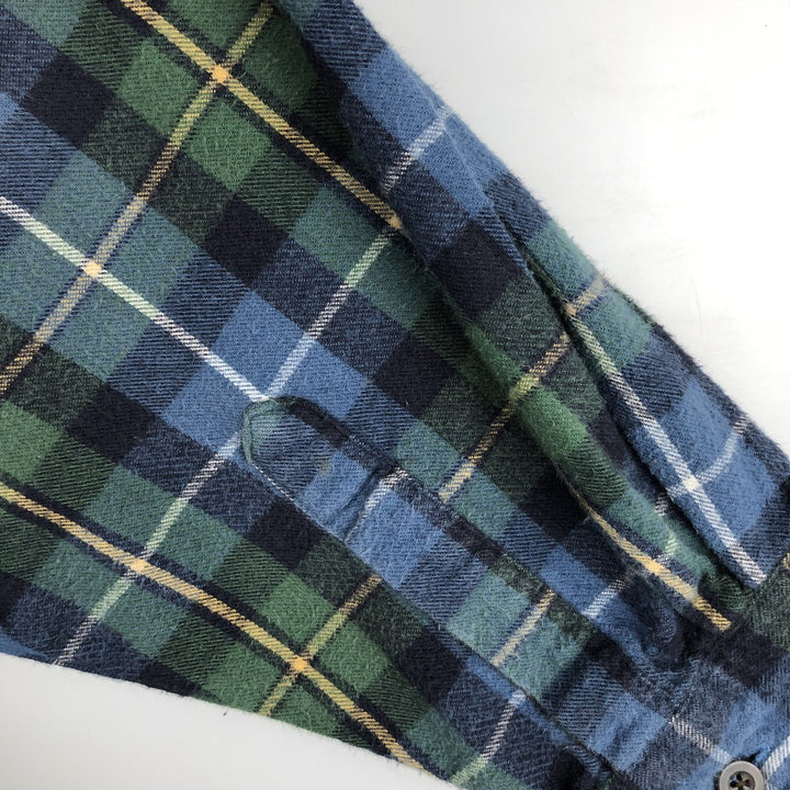 LLBean Long Sleeve Button-Down Light Flannel Check Shirt, Men's Size XL cotton blue type Vintage Second Hand