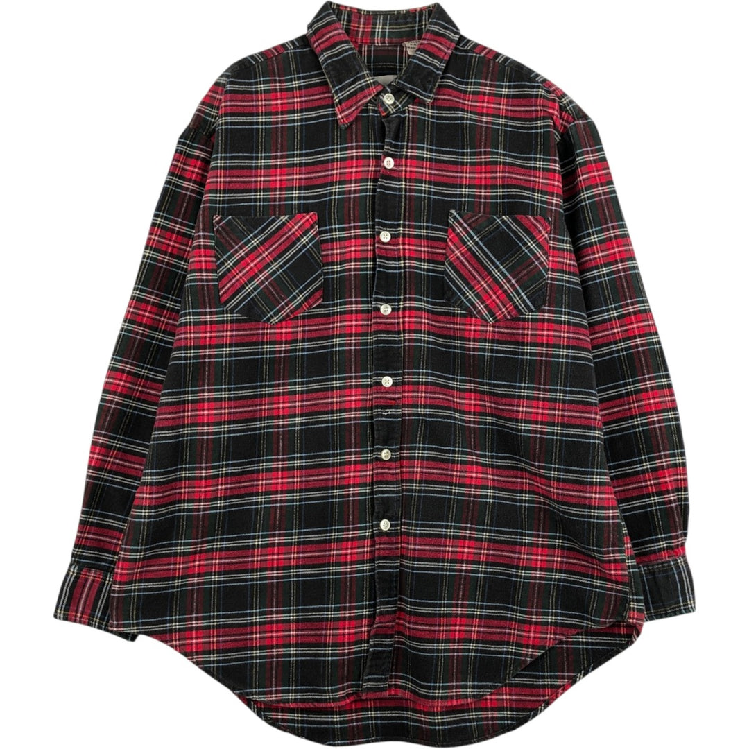 ~90'S Wilshire Tartan Check Long-Sleeve Light Flannel Check Shirt, Men's XL Equivalent, Vintage cotton red type Vintage Second Hand