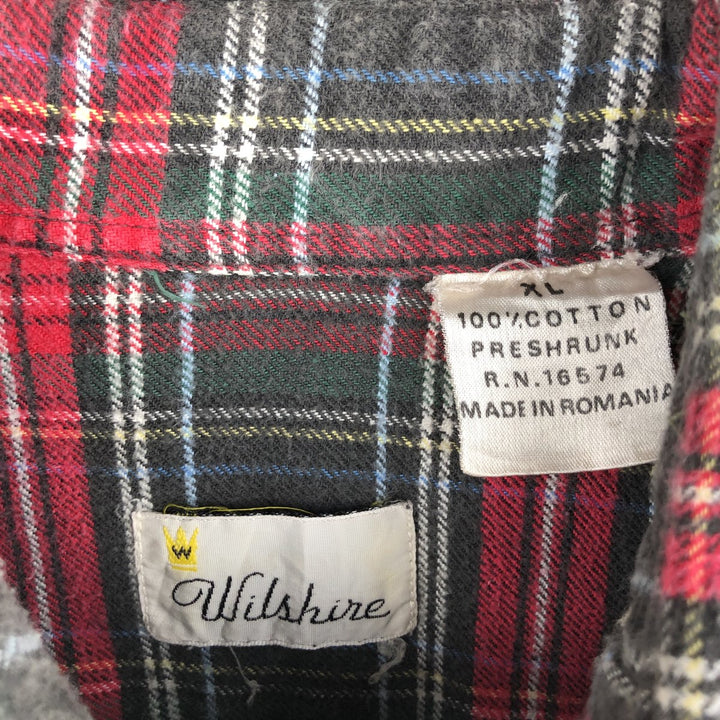 ~90'S Wilshire Tartan Check Long-Sleeve Light Flannel Check Shirt, Men's XL Equivalent, Vintage cotton red type Vintage Second Hand