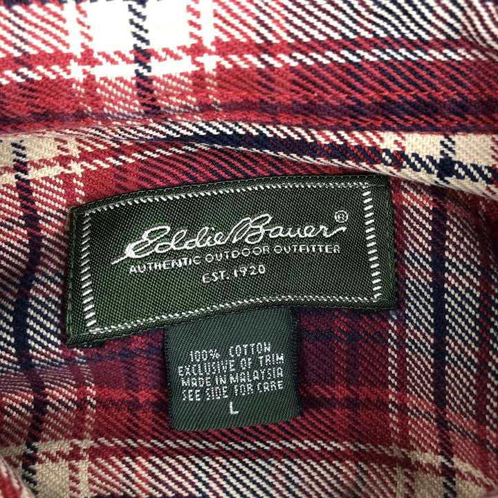 Eddie Bauer Men's Long Sleeve Flannel Check Shirt, Size L cotton red type Vintage Second Hand