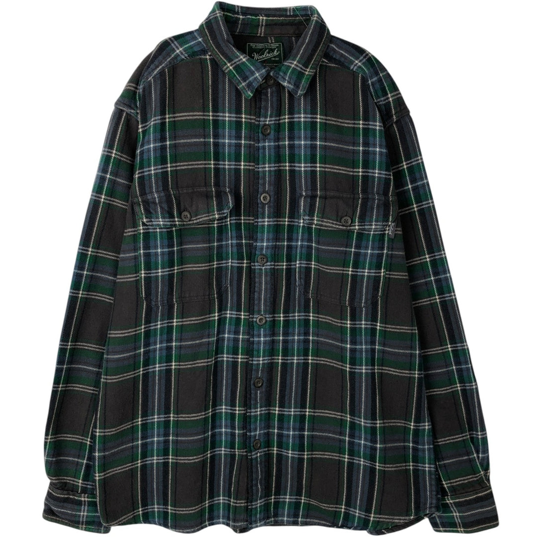 2000'S WOOLRICH Long Sleeve Flannel Check Shirt, Men's Size L cotton green type Vintage Second Hand