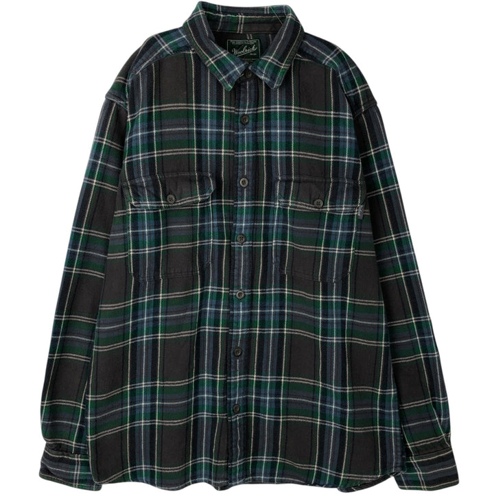 2000'S WOOLRICH Long Sleeve Flannel Check Shirt, Men's Size L cotton green type Vintage Second Hand