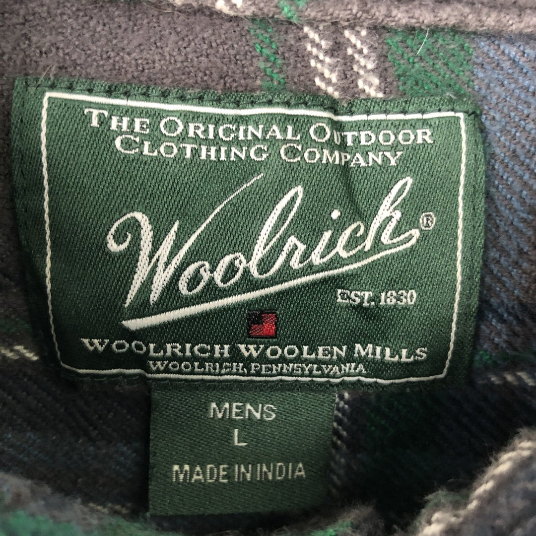 2000'S WOOLRICH Long Sleeve Flannel Check Shirt, Men's Size L cotton green type Vintage Second Hand