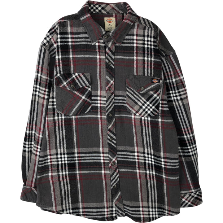 Dickies Long Sleeve Heavy Flannel Check Shirt, Men's Size XL cotton gray type Vintage Second Hand