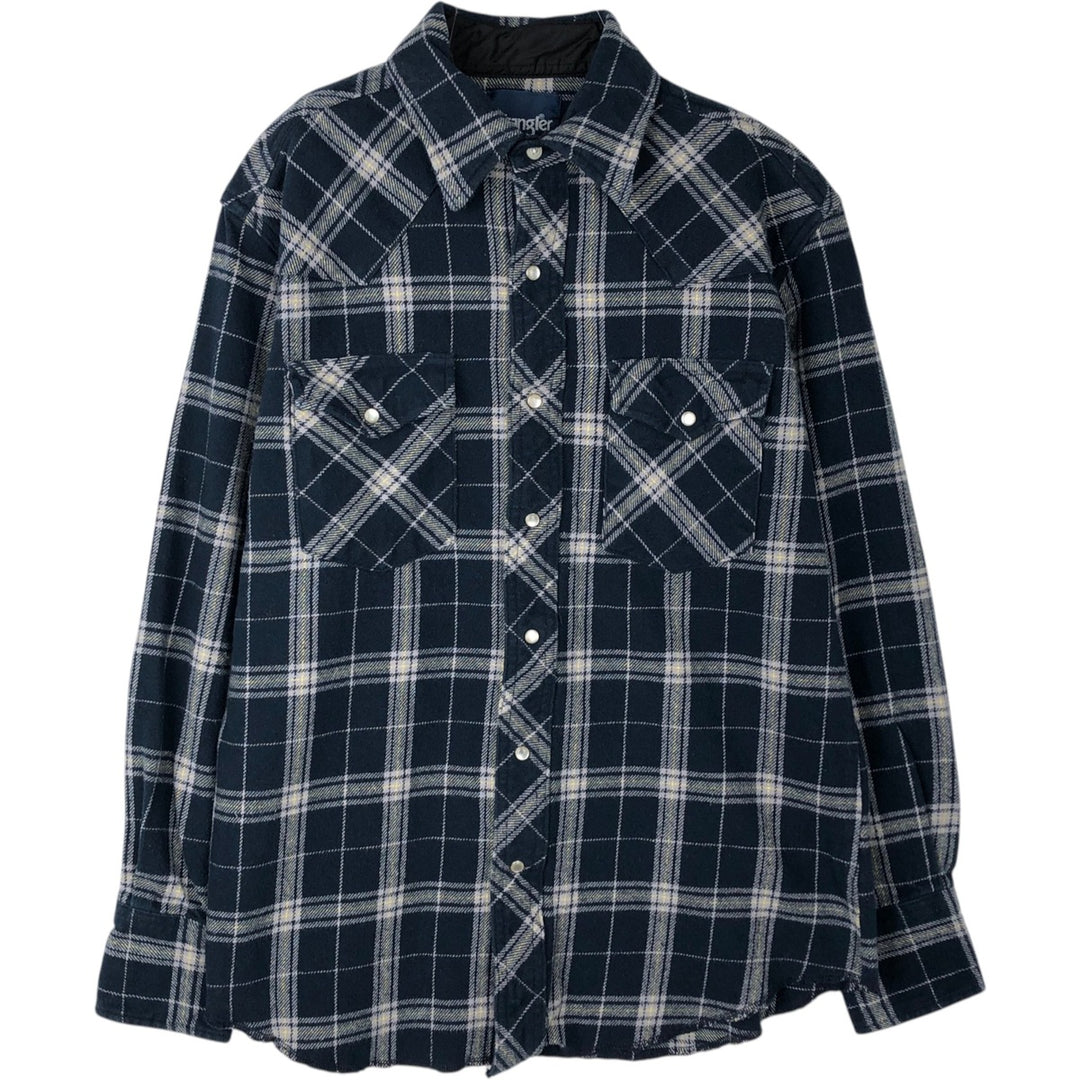 Wrangler Western Flannel Check Shirt, Men's Size M (approx.) cotton navy blue type Vintage Second Hand