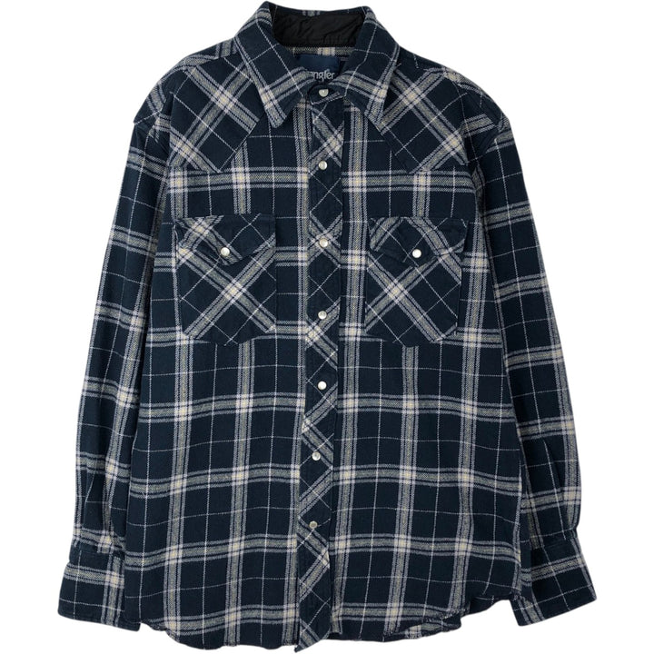 Wrangler Western Flannel Check Shirt, Men's Size M (approx.) cotton navy blue type Vintage Second Hand