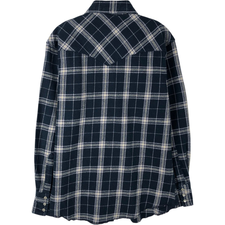 Wrangler Western Flannel Check Shirt, Men's Size M (approx.) cotton navy blue type Vintage Second Hand