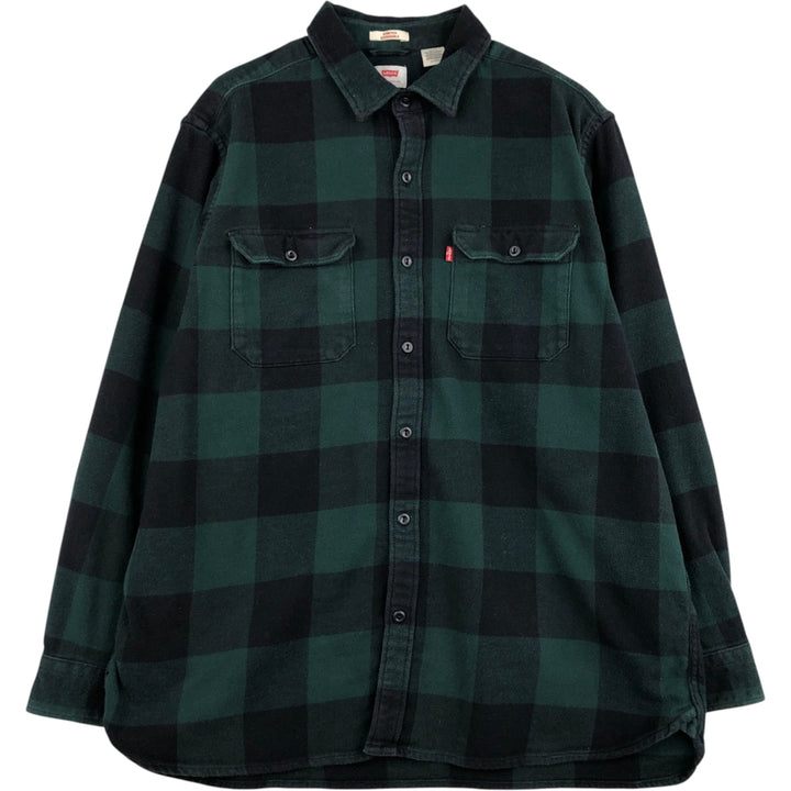 Levi's Buffalo Check Long-Sleeve Light Flannel Check Shirt, Men's Size XL (approx.) cotton Green type dark green Vintage Second Hand