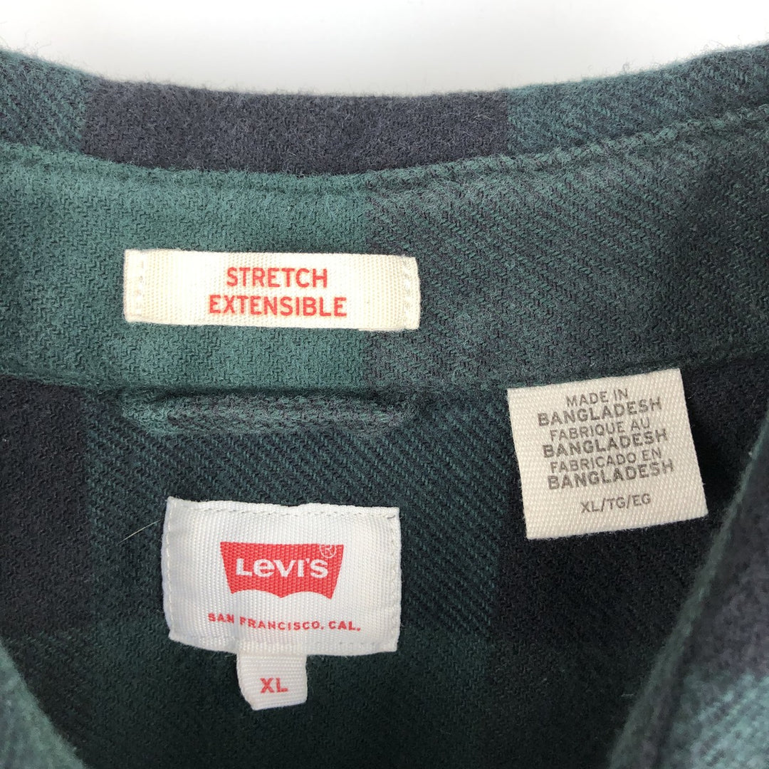 Levi's Buffalo Check Long-Sleeve Light Flannel Check Shirt, Men's Size XL (approx.) cotton Green type dark green Vintage Second Hand